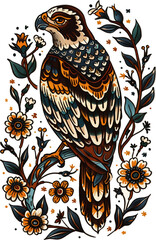 Wood Block Print Style Birds | Falcon Hawk Eagle |