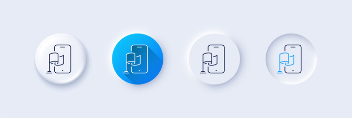 Location app line icon. Neumorphic, Blue gradient, 3d pin buttons. Goal destination sign. Flag pointer symbol. Line icons. Neumorphic buttons with outline signs. Vector