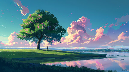 Obraz premium landscape in summer style anime