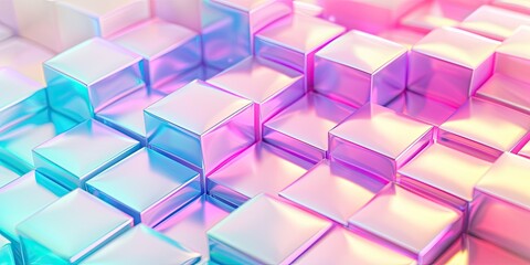 Fototapeta premium 3d render of abstract futuristic background with colorful glass cubes, holographic effect