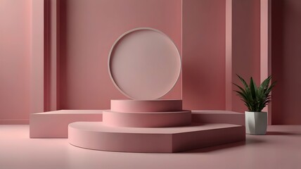A luxurious 3D pink podium is highlighted against a heavenly sky background, enhanced by subtle smoke effects and a pastel sunset abstract backdrop. This romantic and ethereal setting is ideal for sho