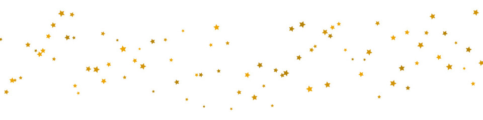 Gold star confetti. Golden falling stars isolated on transparent background.