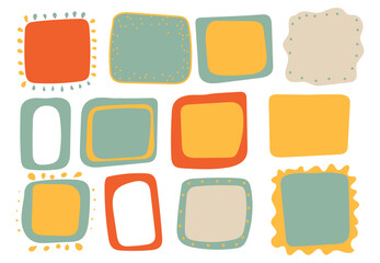 Hand drawn multicolored psychedelic retro textbox for social media. Trendy graphic template of curved frame. groovy style 