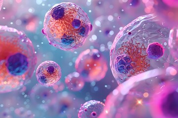 Vibrant Microscopic View of Cells in a Colorful Environment