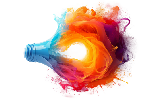 light bulb with colorful paint splash on transparent background, Concept of ideas and innovation