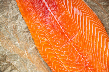 salmon fillet raw red fish seafood appetizer meal food snack on the table copy space food...