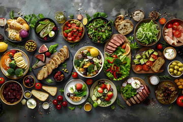 A table full of food including a variety of fruits and vegetables