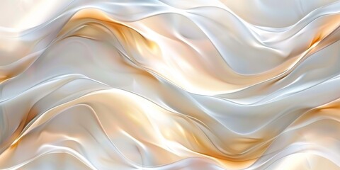 Obraz premium Luxurious abstract silk-like waves with smooth texture, blending white and gold hues in an elegant composition.