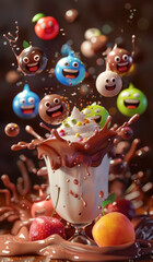 Obraz premium milkshake glass with playful emoji symbols of various happy faces