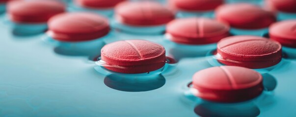 Close-up of antacid tablets dissolving in water, symbolizing relief from acid reflux, high detail, vibrant colors