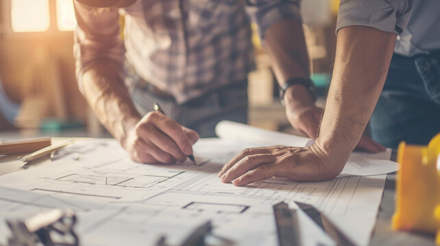 Engineer working on blueprints