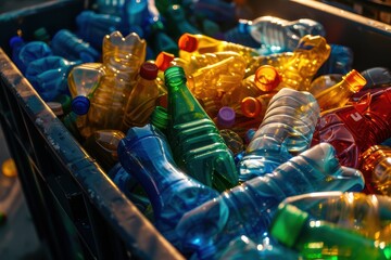 Obraz premium Recycling bin filled with colorful plastic bottles
