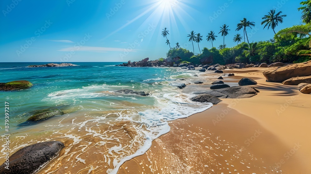 Wall mural the seashore with golden sand and clear blue image