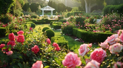 A large flower garden with lush roses image