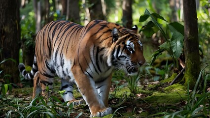 Naklejka premium Great tiger male in the nature habitat wallpaper