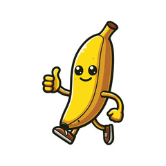 Cute Cartoon healthy banana fruit character giving a thumbs up ,colorful vector illustration, isolated on white backgroundillustration  isolated on white

