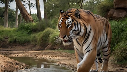 Great tiger male in the nature habitat wallpaper