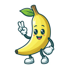 Cute Cartoon healthy banana fruit character giving a thumbs up ,colorful vector illustration, isolated on white backgroundillustration  isolated on white

