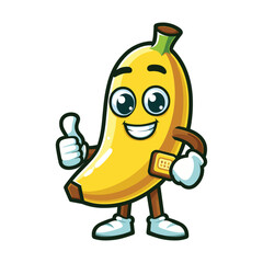 Cute Cartoon healthy banana fruit character giving a thumbs up ,colorful vector illustration, isolated on white backgroundillustration  isolated on white

