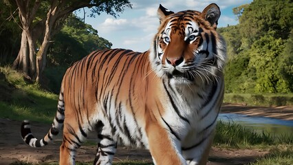 Fototapeta premium Great tiger male in the nature habitat wallpaper