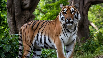 Naklejka premium Great tiger male in the nature habitat wallpaper