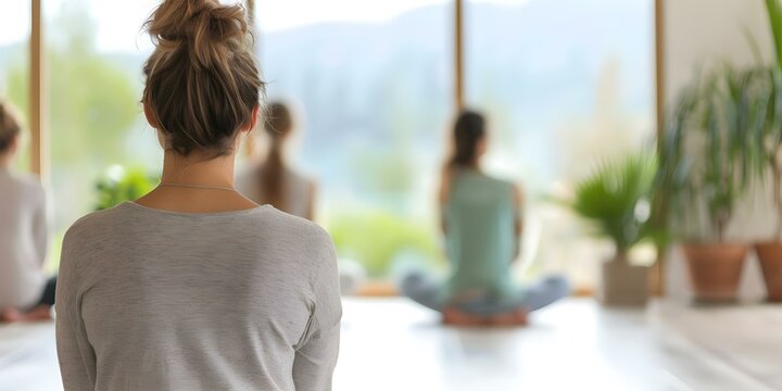 People at a wellness retreat. Concept Meditation Workshops, Healthy Eating, Nature Walks, Spa Treatments, Mindfulness Practices