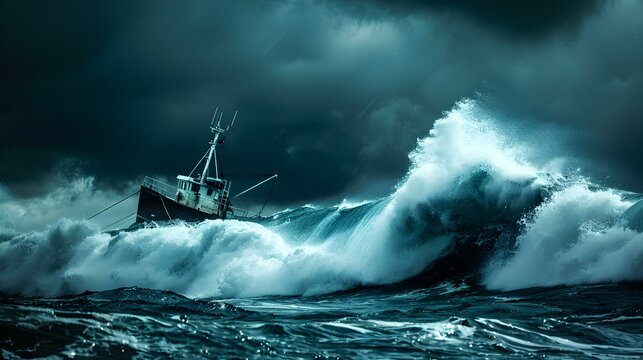 A giant wave rises high above sea level picture