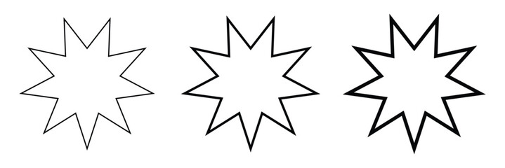 Bahai vector icon set. nine pointed Baha sign. Persian star line icon suitable for apps and websites UI designs. Vector illustration. Eps file 47.