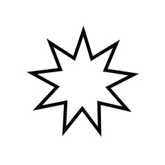 Bahai, religious icon. Vector illustration, flat design. Icon of Bahai Nine pointed star symbol. Vector illustration. Eps file 51.