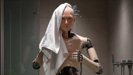 humanoid robot taking a bath