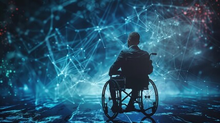 Obraz premium a man in a wheelchair. search for information on the web
