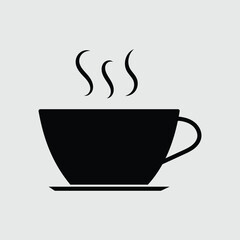Coffee cup icon symbol. Tea cup with steam logo. Coffee cup icon isolated on grey background. Tea cup. Hot drink coffee. Vector illustration. Eps file 69.