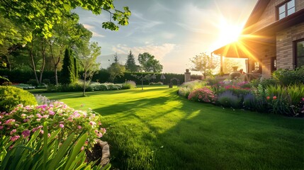 Fototapeta premium Green lawns stretch out in front