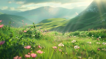 Obraz premium Green hills covered with lush vegetation and wild img