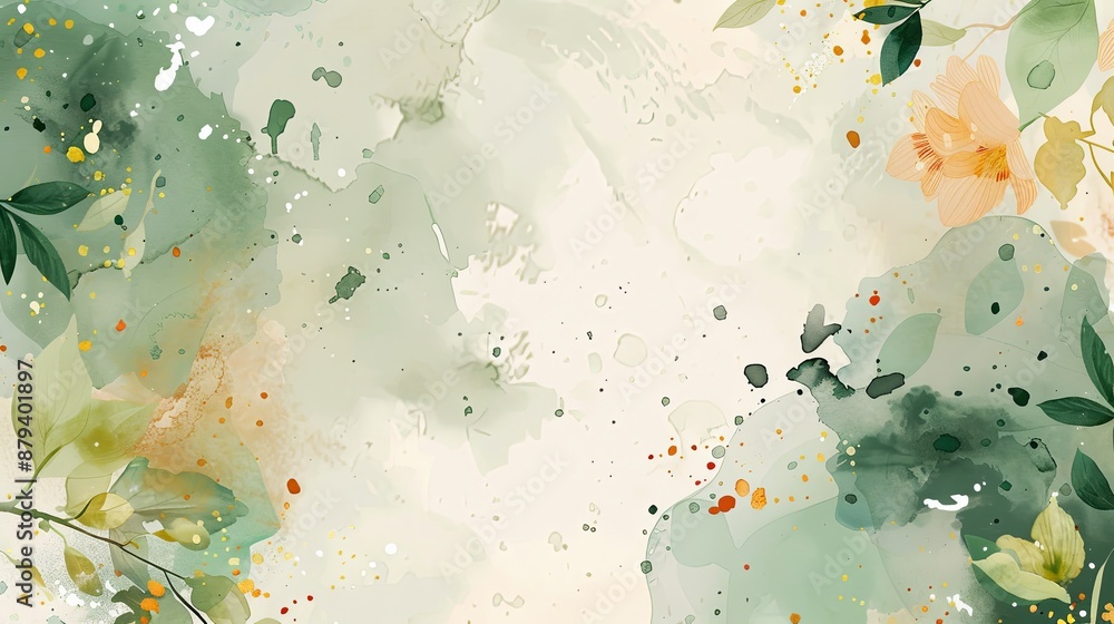 Poster Watercolor abstract background with soft peach and green tones