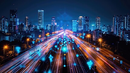 Fototapeta premium Smart city infrastructure with interconnected devices and systems, representing urban technological integration