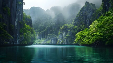 Shimmering water lagoons surrounded by lush green forests image