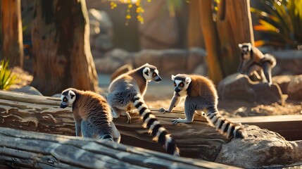 Lemurs playing on a specially equipped area picture