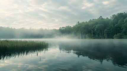 Fototapeta premium The wooded peninsula jutting out into the calm picture