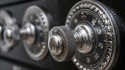 Close-up of bank safe combination lock on white background
