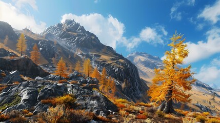 Larch with bright yellow needles decorating the mountain image