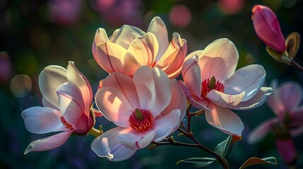 Fototapeta premium Magnolias with pink and white petals decorating