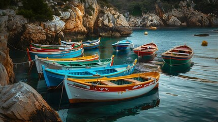 Obraz premium Small fishing boats moored in a quiet bay image