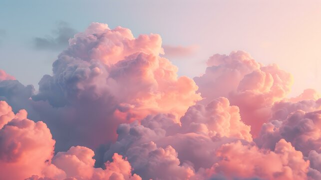 Soft pink clouds at sunset illuminated
