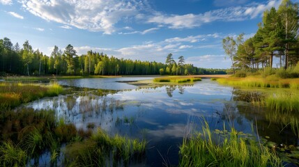 Fototapeta premium Panoramic lowlands with soft green meadows and tall image