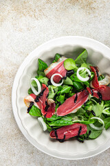 duck breast salad smoked duck meat magret natural fresh appetizer meal food snack on the table copy space food background