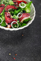 duck breast salad smoked duck meat magret natural fresh appetizer meal food snack on the table copy space food background