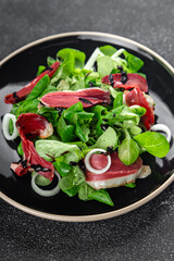 duck breast salad smoked duck meat magret natural fresh appetizer meal food snack on the table copy space food background