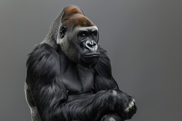 Obraz premium Portrait of a Contemplative Gorilla in a Gray Background