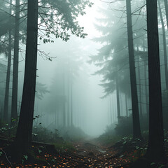 Obraz premium misty morning in the forest